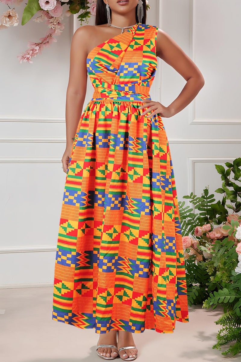 Vimoisa Women Sexy Boho African Long Maxi Dress V-Neck Multi-Way Pleated Floral Print Dresses - Image 5